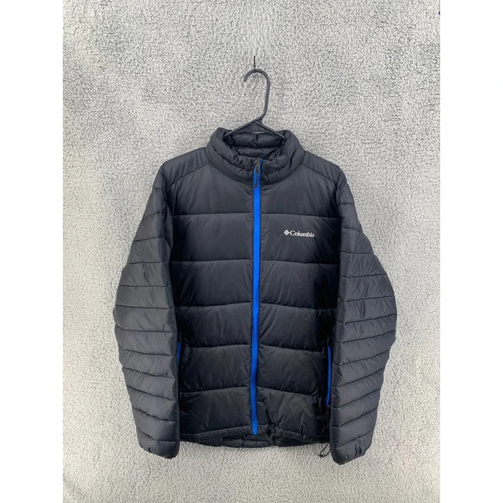 Columbia Black Puffer Jacket Blue Zip Insulated Quilted Coat Mens Sz Medium